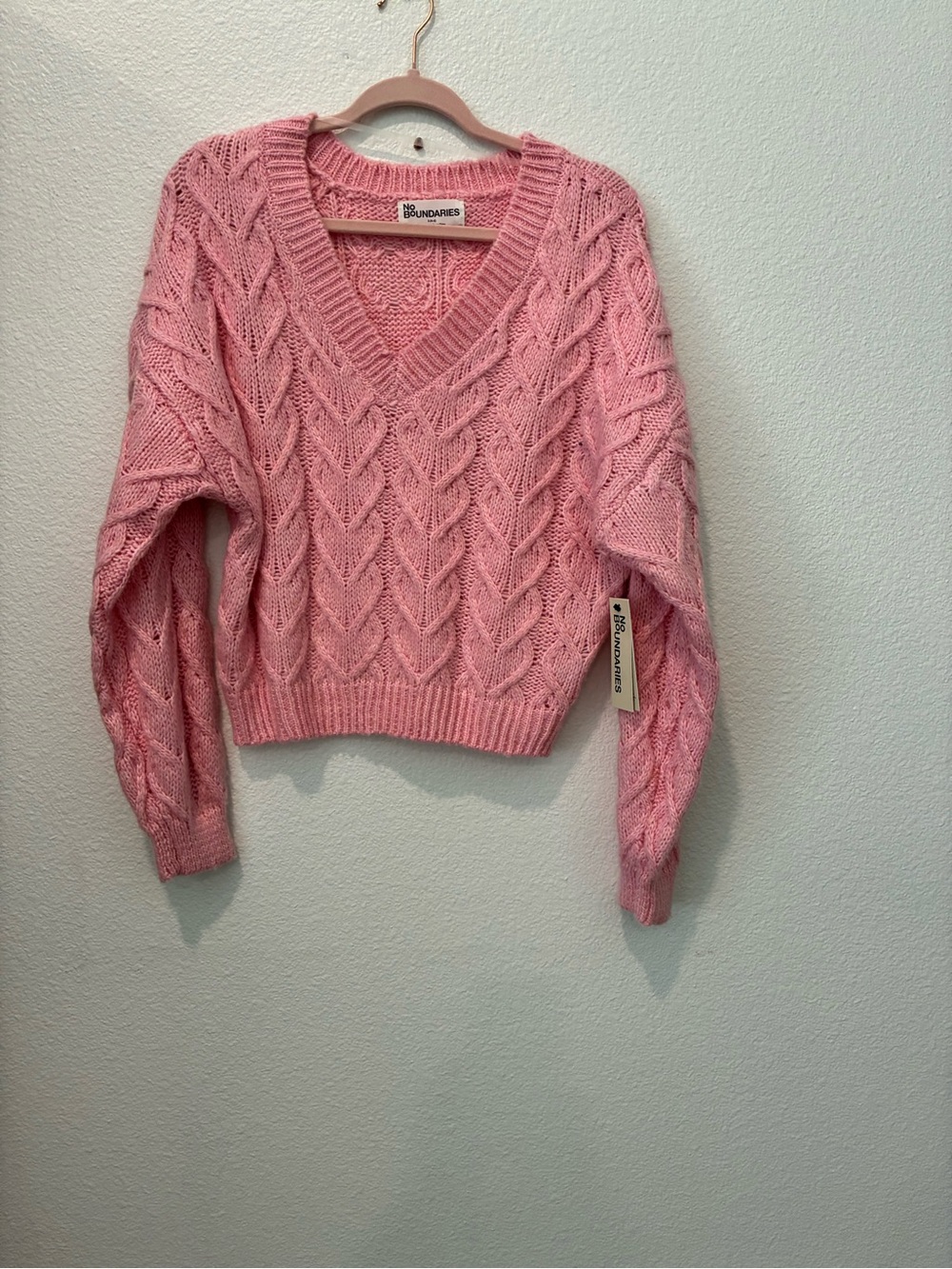 Pink Cable Knit V-Neck Sweater size small